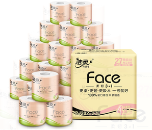 某东PLUS会员： C&S 洁柔 粉Face 卷纸 4层*130g*27卷 *3件 99.79元（合33.26元/件）