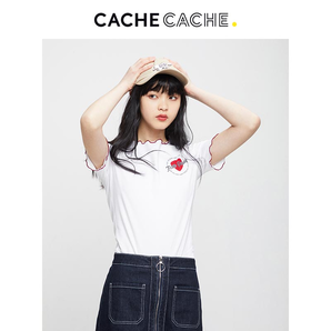 CacheCache 9608023123 修身显瘦打底白色T恤
