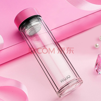 五江WUJO 双层玻璃杯 300ML粉色（无杯套）
