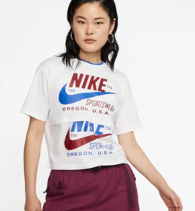 Nike耐克 女士双勾错位拼色T恤