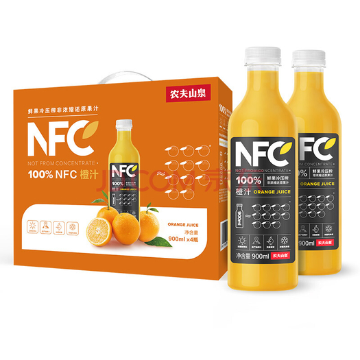 农夫山泉nfc果汁饮料100nfc橙汁900ml4瓶礼盒