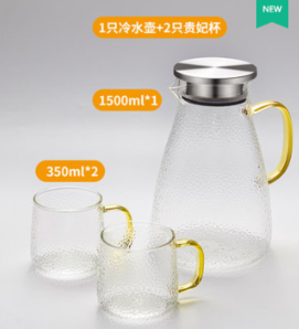 supkit 尚厅堂 家用耐高温锤纹玻璃冷水壶1.5L+贵妃杯2个