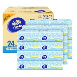 维达（Vinda）细韧3层100抽24包抽纸 小规格软抽面巾纸餐巾纸卫生纸巾 自然无香（整箱）