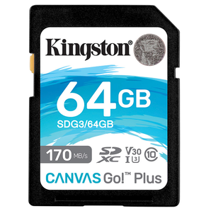 1日0点！ Kingston 金士顿 CANVAS GO PLUS SDXC UHS-I U3 SD存储卡 64GB 89.9元包邮