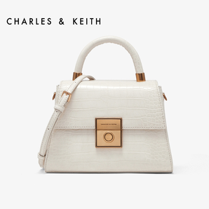 CHARLES&KEITH 女士奶白色锁扣饰压纹小号手提包CK2-50781127W