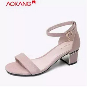 Aokang 奥康 2020夏季新款粗跟中跟一字带简约凉鞋 4色