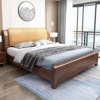 吉木多 中式胡桃木实木床 01款1.8*2米胡桃色 单床