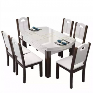 风之意餐桌 钢化玻璃 方格 一桌六椅  1.35米