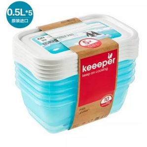 KEEEPER 可微波加热PP材质冰箱收纳盒保鲜盒0.5L*5个 多规格可选