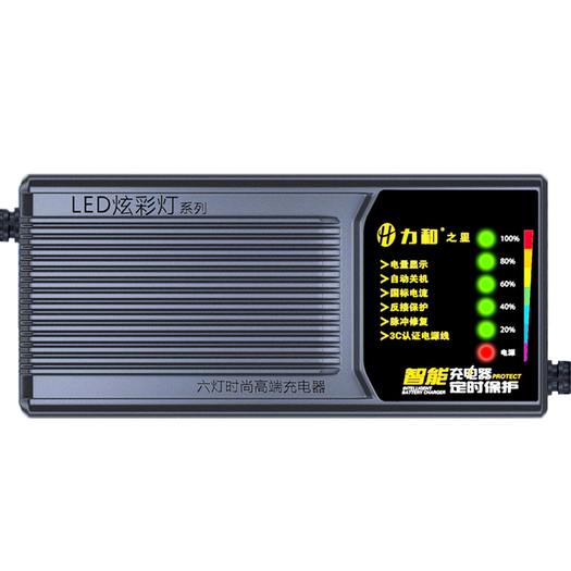 纪港电动车电瓶充电器全新6灯自动关机48v12aht型三孔