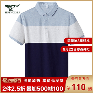  22日0点： SEPTWOLVES 1D1A30602067 男士POLO衫短袖T恤 低至11 0元/件（双重优惠）