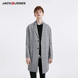 JACK JONES 杰克琼斯  男士千鸟格纹中长款大衣