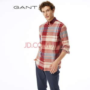 1日0点： GANT 甘特  男格纹长袖衬衫