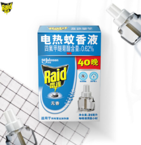 日本进口原药！Raid 雷达蚊香 电蚊香液 无香型 40晚 *3件 13.76元（需用劵，合4.59元/件）