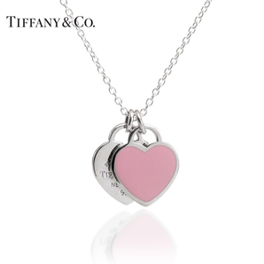31日0点！ Tiffany&Co. 蒂芙尼 28751249 粉色珐琅 925银双心项链