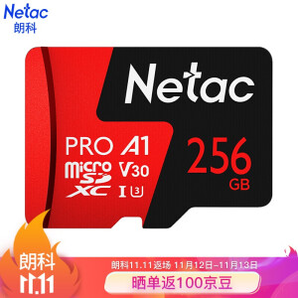  24日0点： Netac 朗科 P500 A1 V30 TF存储卡 256GB 165.9元包邮
