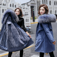 2020年新款女韩版羊羔毛棉衣冬季中长款加厚棉服外套连帽潮