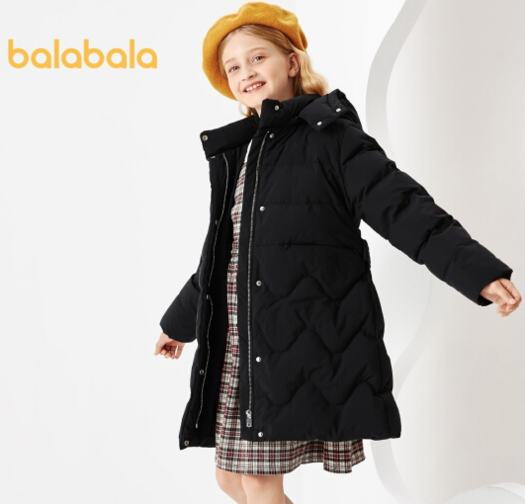 balabala巴拉巴拉女大童羽绒服外套中长款连帽