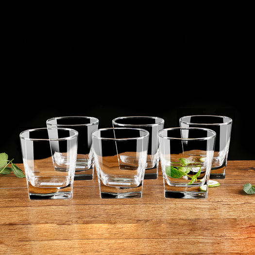 青苹果透明四方直身矮杯150ml6只装