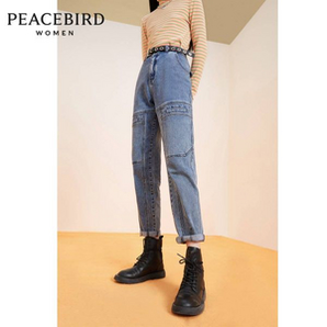 PEACEBIRD 太平鸟 2020年冬季新款时尚拼接高腰牛仔裤