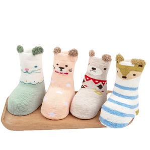 Miiow 猫人 儿童加绒加厚毛圈袜 4双装