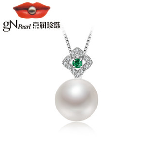 京润珍珠 清秀 925银淡水珍珠吊坠 8-9mm馒头形珍珠