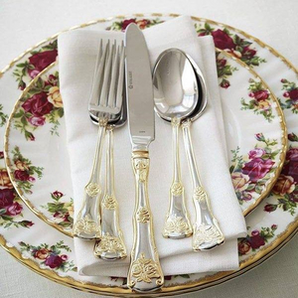 22k描金！Royal Albert 皇家阿尔伯特 老镇玫瑰系列 复古金色刀叉勺餐具20件套 到手502.75元