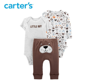方便穿脱！ Carter's 孩特 婴儿卡通印花连身衣长裤套装3件套