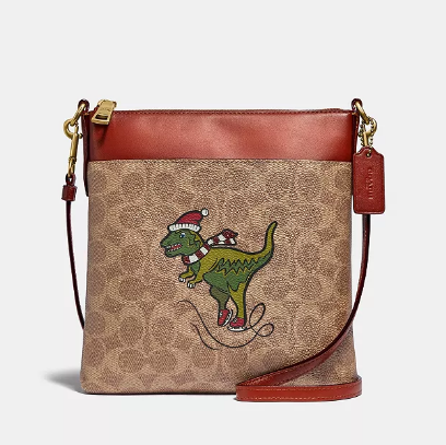 coach蔻驰圣诞小恐龙rexy印花斜挎包