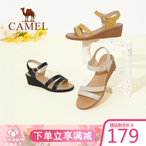 CAMEL 骆驼 A125046304 女士牛皮细带坡跟凉鞋