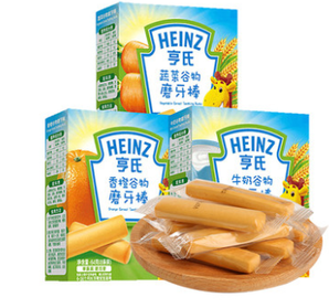 科学磨牙！Heinz 亨氏 婴儿磨牙棒米饼 牛奶+香橙+蔬菜 3盒