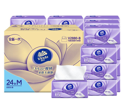 12点抢券plus会员vinda维达棉韧立体美抽纸3层100抽24包