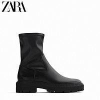 ZARA 12100612040 女士黑色波浪厚底增高底短靴