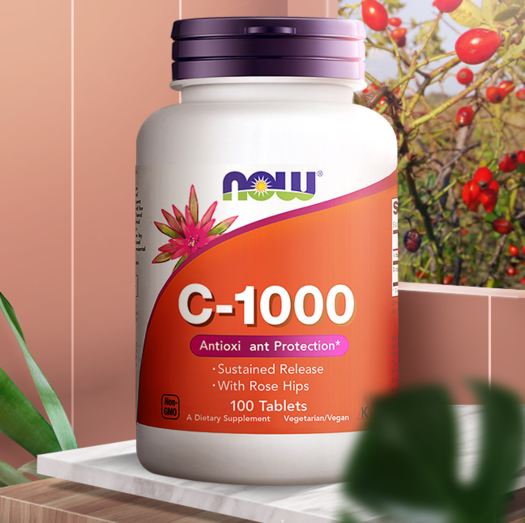 抗氧化防感冒nowfoods诺奥c1000玫瑰果味维生素c缓释片100片