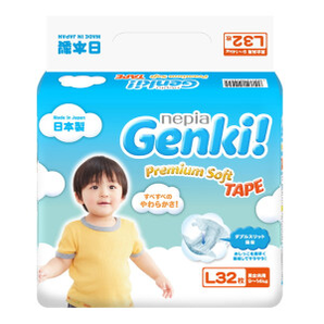 PLUS会员！nepia 妮飘 Genki!系列 婴儿纸尿裤 L 32片