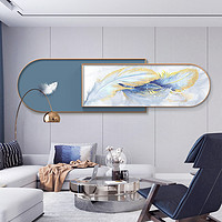 海龙红 羽毛客厅沙发背景墙挂画 42×100+32×100cm 北欧轻奢大气蓝色抽象现代卧室双层装饰画