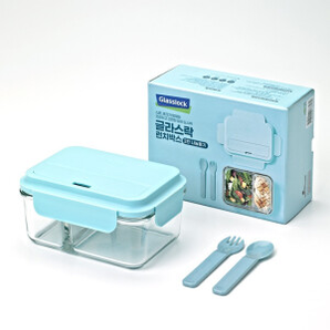 Glasslock 三光云彩 GL2578 耐热玻璃保鲜饭盒 1000ml 蓝色 配叉勺餐具