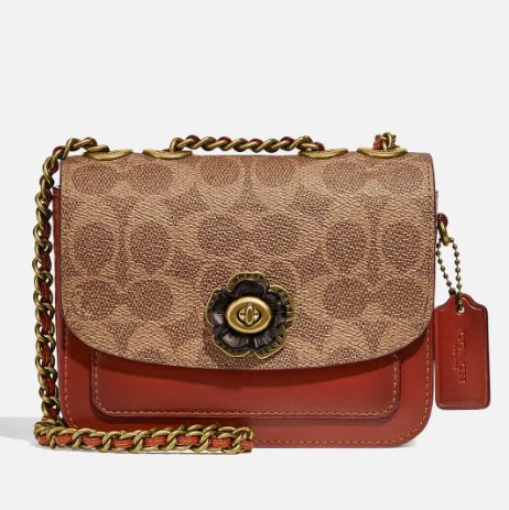 coachcoatedcanvassignaturemadison山茶花链条斜挎包