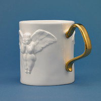 稀奇 骨瓷茶杯金把天使浮雕 马克杯 （7.8* 9.3cm）