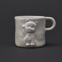 稀奇 仙猫杯骨瓷杯 7.8cmx8cm 创意浮雕水杯
