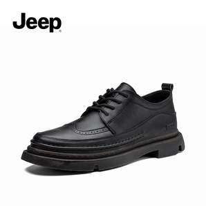 jeep吉普春季黑色布洛克男士休闲皮鞋厚底鞋