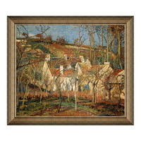 毕沙罗 欧式风景油画《冬天村庄的红色屋顶》72×62cm 油画布 典雅栗