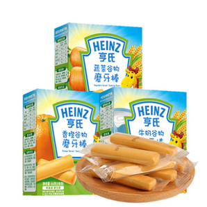 24日0点！Heinz 亨氏 儿童零食磨牙棒 蔬菜味+牛奶味+香橙味 64g*3盒