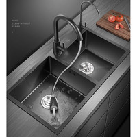 VINDAZ 卫达斯 纳米水槽双槽 C套餐水槽+黑色厨房抽拉龙头 双槽-81*43cm