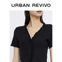 URBAN REVIVO 女士V领T恤衫短袖 YU11R4MN2001