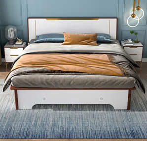 PLUS会员！QuanU 全友 127303 实木边框双人床 高箱单床 不含床垫+床头柜 1.5*2m