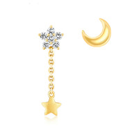 六福珠宝 星星月亮18K金钻石耳钉 N076
