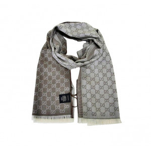 Gucci 古驰浅米色GG字母图案双面羊毛和真丝混纺围巾