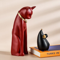 华达泰陶瓷 创意猫和老鼠治愈系家居摆件 红猫黑鼠