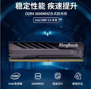 6日20点！KINGBANK 金百达 黑爵系列 DDR4 3600MHz 台式机内存 32GB（16GBx2）马甲条 黑色